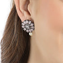 Rhodium-Plated with Silver-Tone Pink Stone Studded Oxidized Choker Jewellery Set