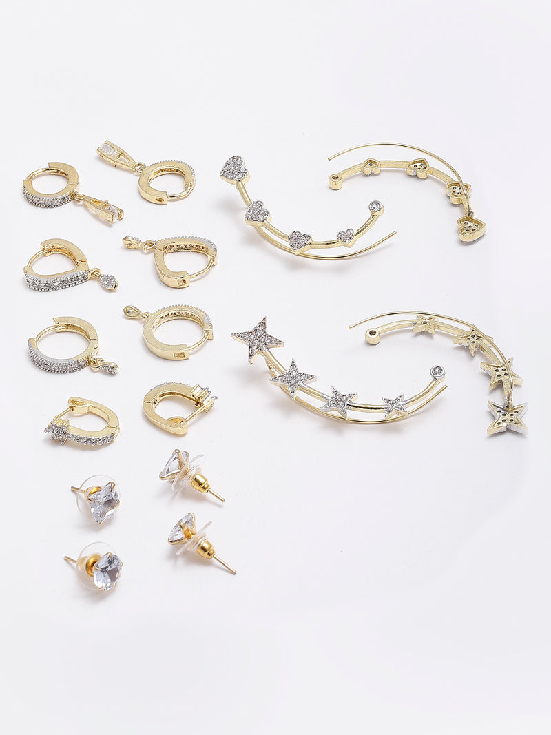 Set Of 8 White Contemporary Hoop & Studded Earrings