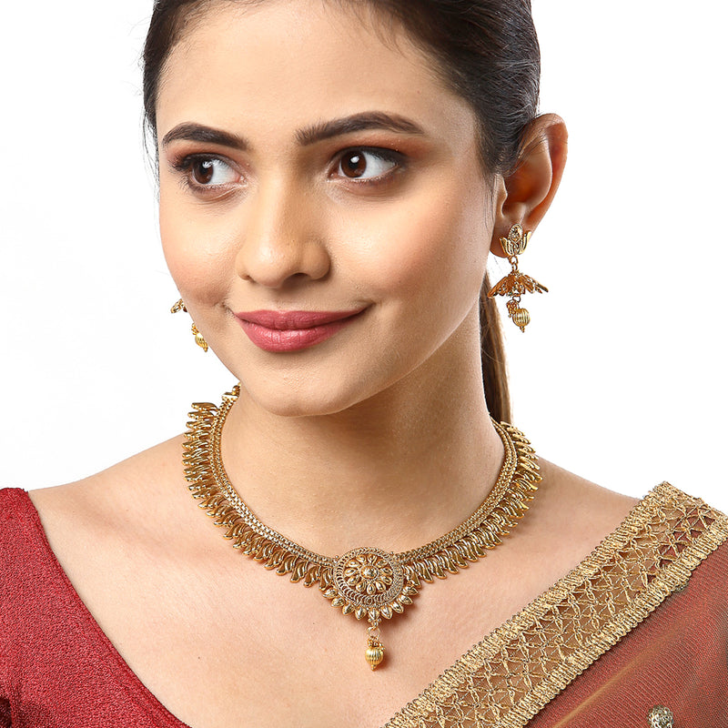 Gold-Plated Intricate Design Temple Necklace