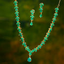 Gold-Plated Leaf Design Green American Diamond-Studded Jewellery Set
