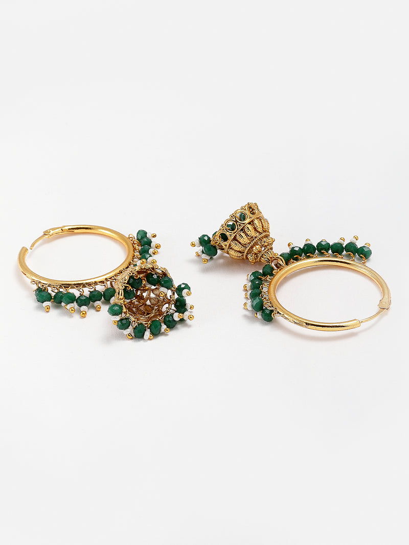 Five Layered Gold-Plated Green Pearl Beaded Jewellery Set