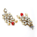 Meenakari Flower Shape Gold-Plated & Red Kundan-Studded & Pearl Beaded Antique Jewellery Set Combo