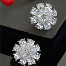 White American Diamond Studded Floral Shaped Rhodium-Plated with Silver-Tone Studs Earrings