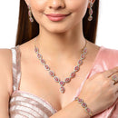 Gold-Plated Red & White American Diamond Studded Jewellery Set Combo