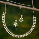 Floral Gold Plated American Diamond White Collar Necklace Set with Earrings