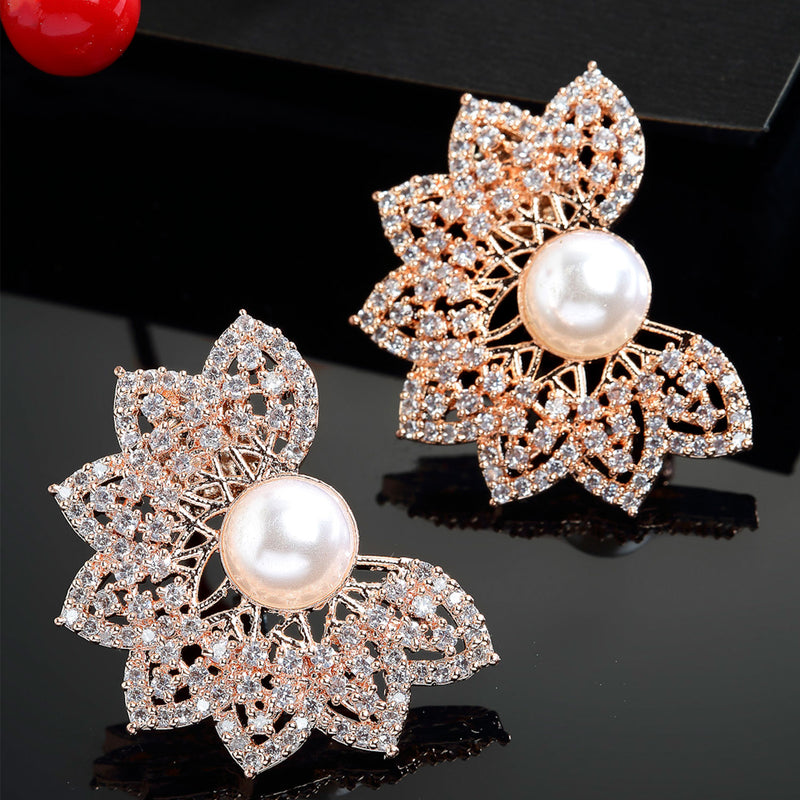 Off White Crescent Shaped Rose Gold-Plated Studs Earrings