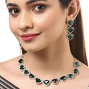 Rhodium-Plated with Silver-Tone Handcrafted Green American Diamond Studded Triangular Jewellery Set