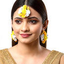 Gold-Plated Pearl White & Yellow Gota Patti Flower Maang Tikka Set