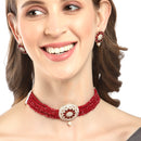 Rhodium-Plated with Silver-Tone Red Stone Studded Jewellery Set
