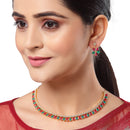 Floral Shaped Gold-Plated Red & Green American Diamond-Studded Necklace Set with Earrings
