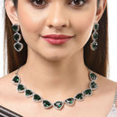 Rhodium-Plated with Silver-Tone Handcrafted Green American Diamond Studded Triangular Jewellery Set