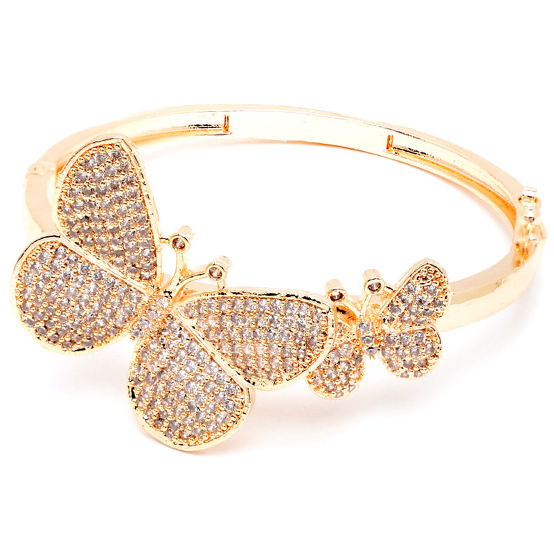 Rose Gold-Plated Butterfly White Cubic Zirconia Studded Jewellery Set Combo