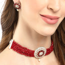 Rhodium-Plated with Silver-Tone Red Stone Studded Jewellery Set