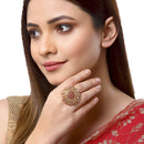 Gold-Plated Round Shaped Red Cubic Zirconia Studded Ring