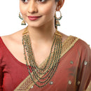 Five Layered Gold-Plated Green Pearl Beaded Jewellery Set