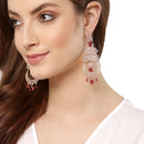 Red American Diamond with Rose Gold-Plated Contemporary Chandbalis Earrings