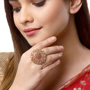 Gold-Plated Round Shaped Red Cubic Zirconia Studded Ring