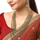 Five Layered Gold-Plated Green Pearl Beaded Jewellery Set