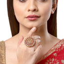 Gold-Plated Round & Teardrop Shaped White & Red Cubic Zirconia Studded Ring