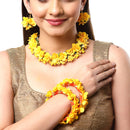 Gold-Plated Yellow Floral Haldi Jewellery Set Combo