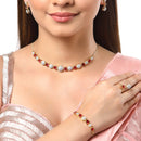 Gold-Plated Red & White American Diamond-Studded Jewellery Set Combo