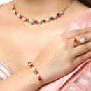 Gold-Plated Red & White American Diamond-Studded Jewellery Set Combo