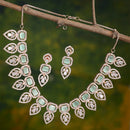 Rose Gold-Plated White & Green Crystal Studded Handcrafted Jewellery Set