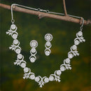 Rhodium-Plated with Silver-Tone White American Diamond-Studded Jewellery Set