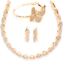 Rose Gold-Plated Butterfly White Cubic Zirconia Studded Jewellery Set Combo