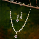 Gold-Plated White & Pink American Diamond Studded Jewellery Set