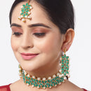 Green & White Kundan Studded Flower Shaped Gold-Plated Choker Necklace With Earrings & Maang Tika
