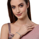 Rhodium Plated Silver Toned American Diamond Studded Round Design Charm Adjustable Bracelet Combo Set of 2