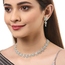 Rhodium-Plated with Silver-Tone Sea-Green & White American Diamond-Studded Jewellery Set
