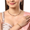 Gold-Plated Red & White American Diamond-Studded Jewellery Set Combo