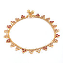 Gold-Plated Floral Red Cubic Zirconia Stone Studded Anklets