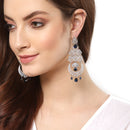 Navy Blue & White Rhodium-Plated with Silver-Tone American Diamond Chandelier Earrings