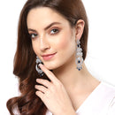 Navy Blue & White Rhodium-Plated with Silver-Tone American Diamond Chandelier Earrings