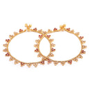 Gold-Plated Floral Red Cubic Zirconia Stone Studded Anklets