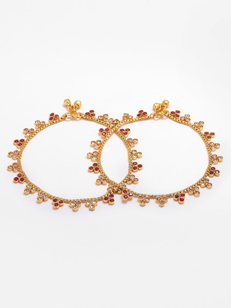 Gold-Plated Set Of 2 Stone-Studded Beaded Handcrafted  Anklets
