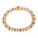 Gold Plated Red & Green Teardrop Cubic Zirconia Stone-Studded Anklets Set Of 2