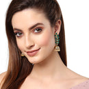 Green Antique Leaf Shaped Gold-Plated Jhumka Earrings