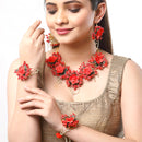 Red Pearl Gota Patti Flower Wedding Jewellery Set Combo