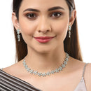 Rhodium-Plated with Silver-Tone Sea-Green & White American Diamond-Studded Jewellery Set