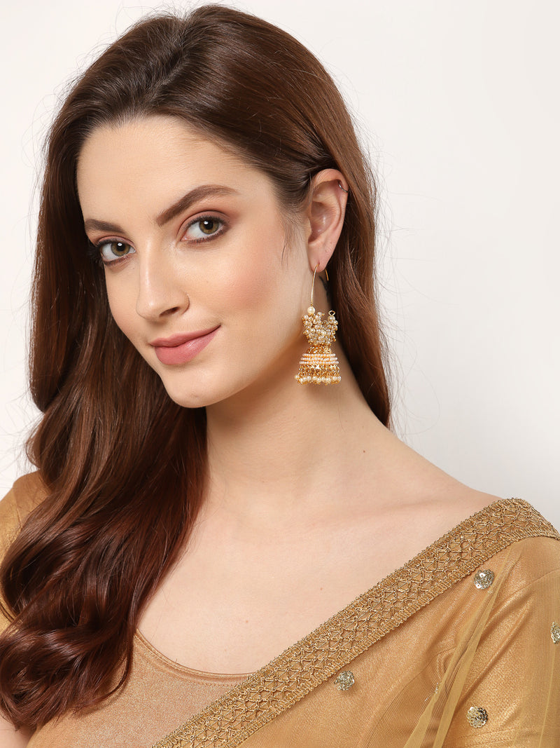 Pearl Stylish White Handcrafted Dome Shaped Gold-Plated Jhumkas Earrings