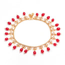 Gold Plated Round Shaped Red Kundan Studded Anklets Set Of 2