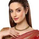 Traditional Temple Coin Gold-Plated Choker Necklace With Drop Earrings