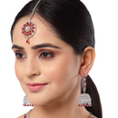 Rhodium-Plated with Silver-Tone & Red American Diamond Stone-Studded Jewellery Set Combo