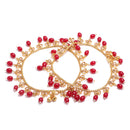 Gold Plated Round Shaped Red Kundan Studded Anklets Set Of 2