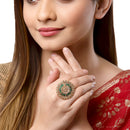 Gold-Plated Green & White Cubic Zirconia Studded Ring