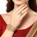 Gold-Plated Floral Design Black & White American Diamond Studded Bangle & Ring Set